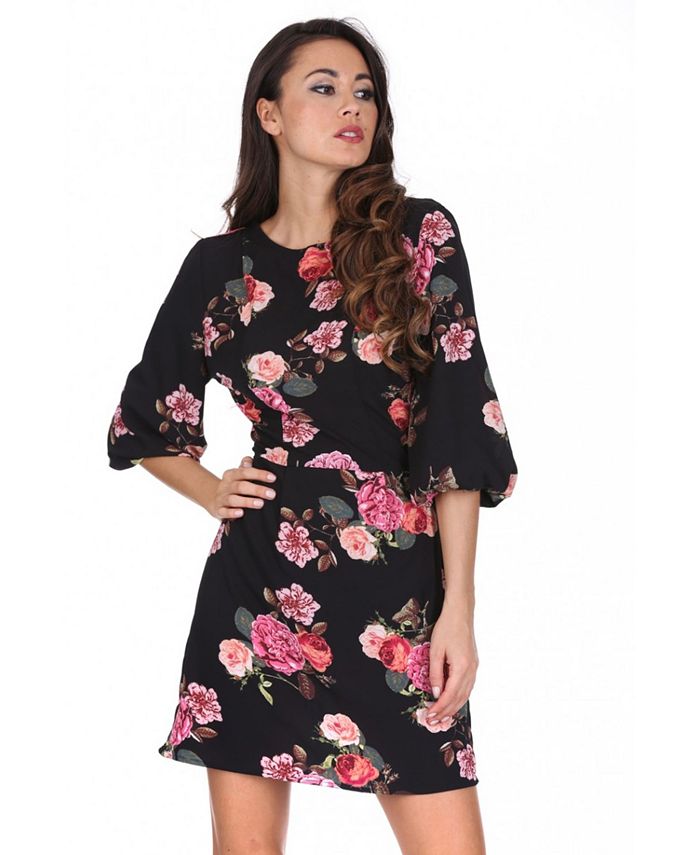 AX Paris Floral Ruched Sleeve Dress - Macy's