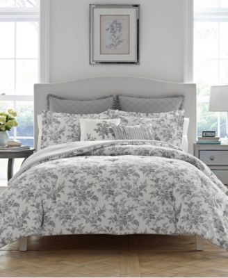 Laura Ashley - Annalise Floral Shadow Grey Comforter Bonus Set, Full/Queen