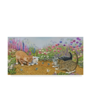Janet Pidoux 'kittens And Butterflies Garden' Canvas Art - 32" X 16"