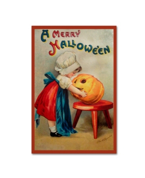 Trademark Global Vintage Apple Collection 'halloween Stool Pumpkin' Canvas Art In Multi