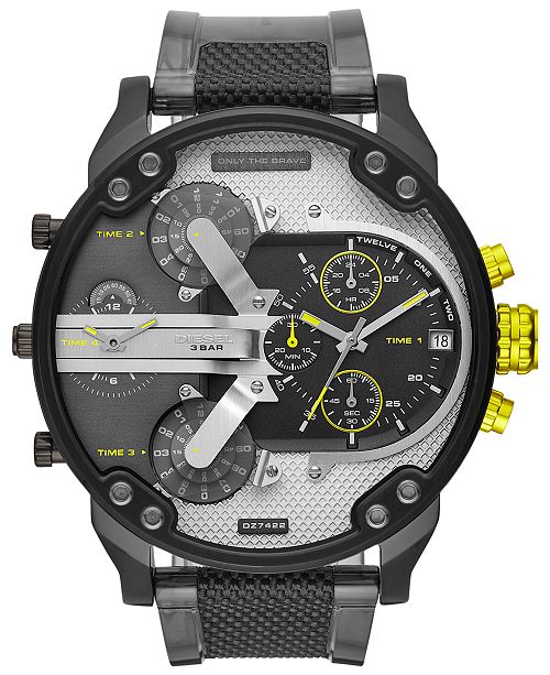 Men S Chronograph Mr Daddy 2 0 Black Gray Nylon Strap Watch 57mm
