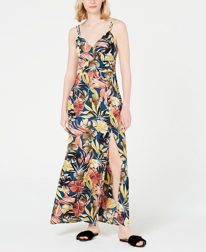 Teeze Me Juniors' Tropical-Print Slit Maxi Dress - Macy's