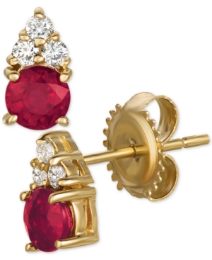 image of Certified Ruby (3/4 ct. t.w.) & Diamond (1/8 ct. t.w.) Earrings in 14k Gold