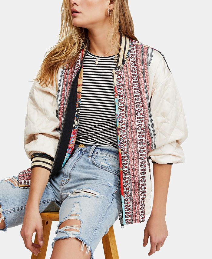 Free People Pandora Mixed Print Bomber Jacket Macy s