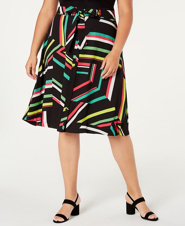 Bar III Trendy Plus Size Printed ALine Skirt, Created for Macy's