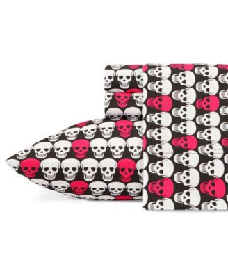 Betsey Johnson Pink Skulls Printed Sheet Set, Queen