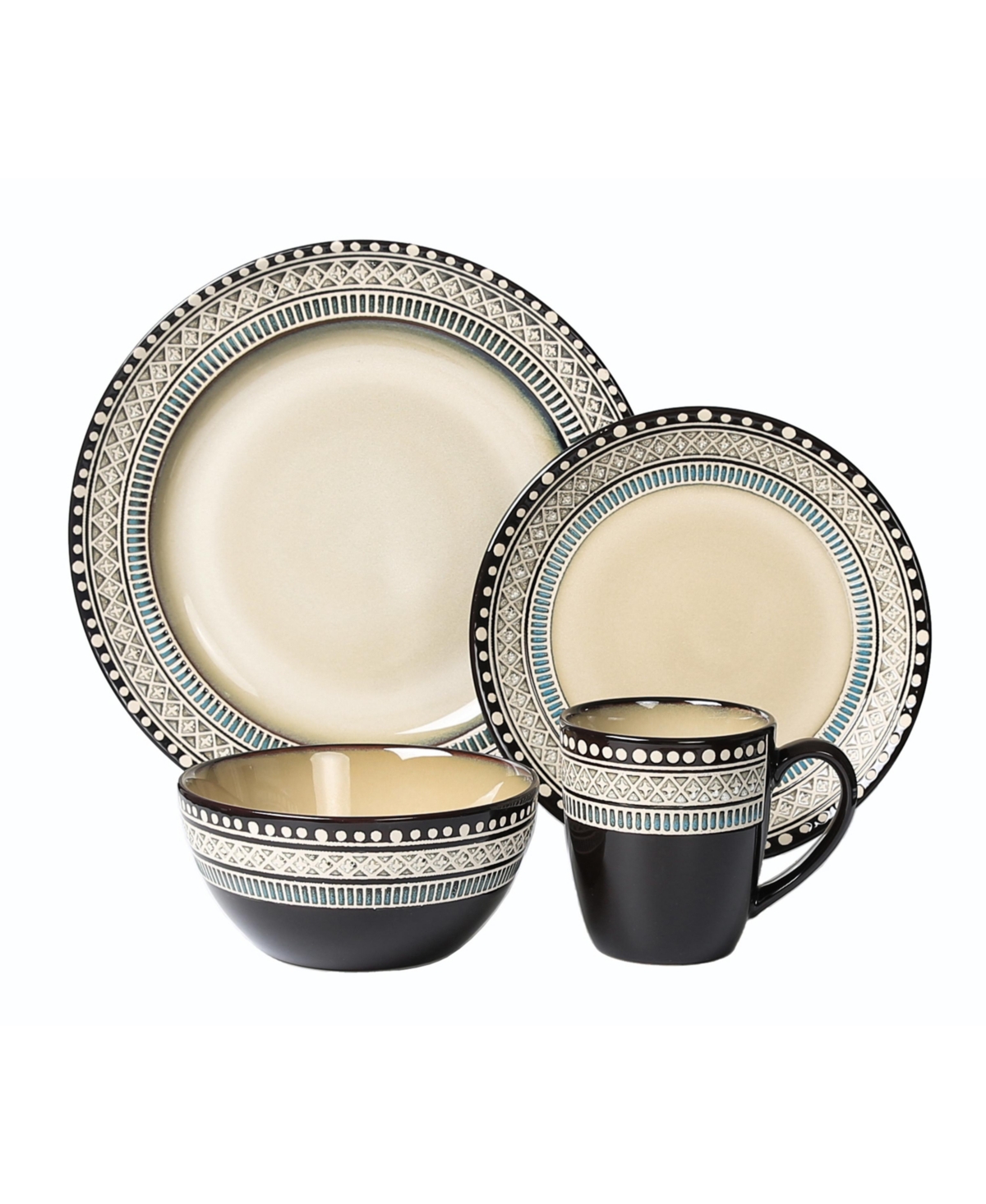 Lorren Home Trends 16 Piece Glazed Dinnerware - Neutral and Blue