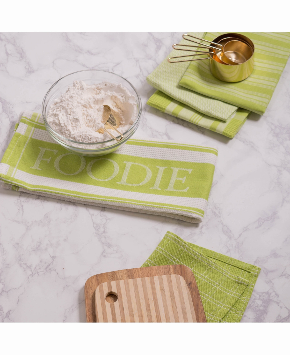 Assorted Foodie Dishtowel and Dishcloth, Set of 5 - Green1