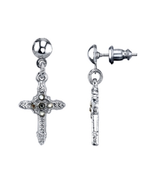 image of 2028 Silver Tone Hematite Cross Post Earrings