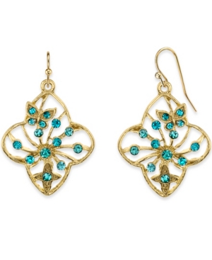 image of 2028 Gold-Tone Aqua Filigree Flower Drop Earrings