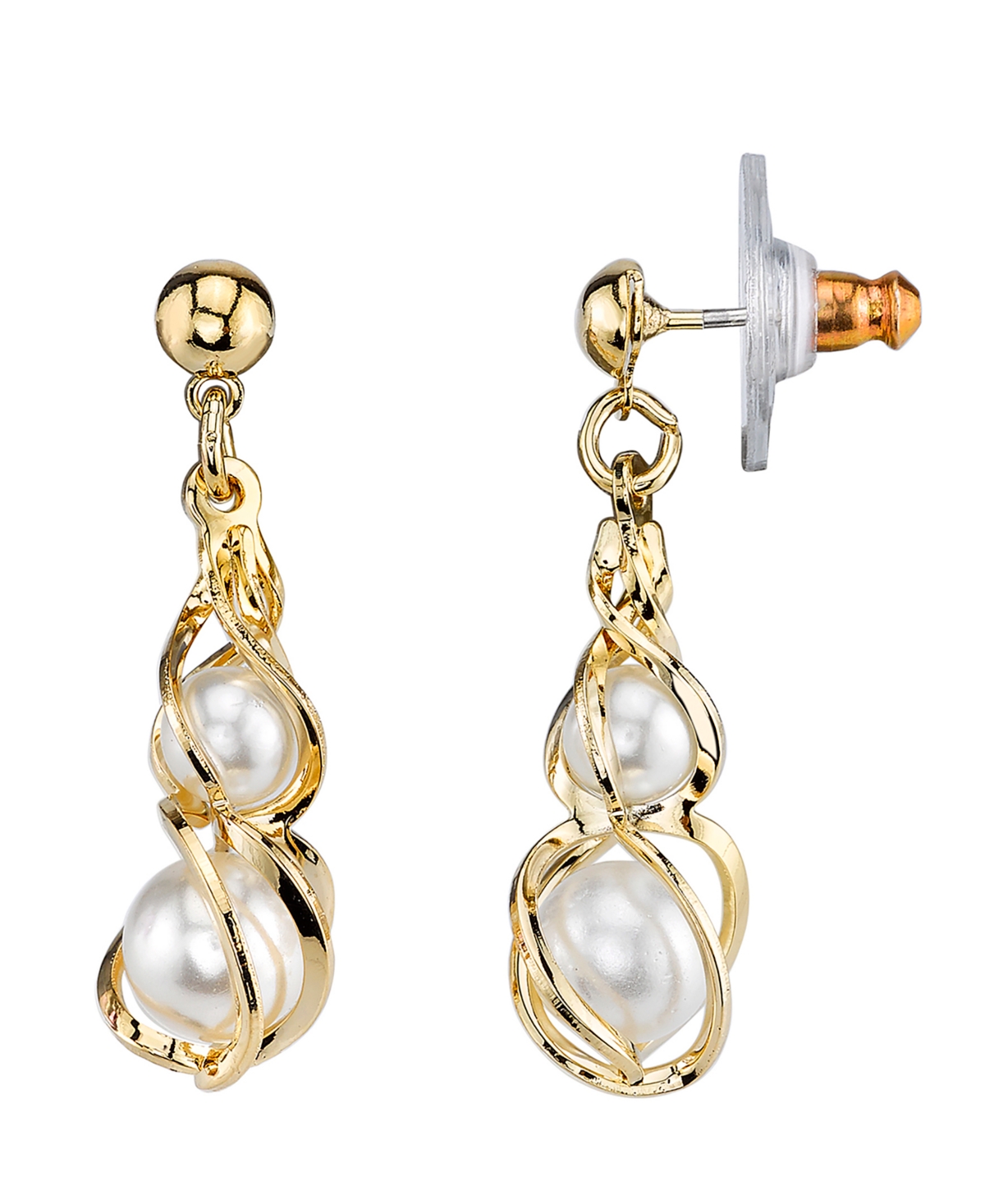 2028 Gold-tone Simulated Pearl Drop Earrings In White