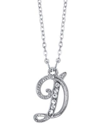 Silver-Tone Crystal Initial Necklace 16" Adjustable