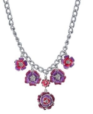 image of 2028 Silver-Tone Purple and Pink Enamel Flower Necklace 16