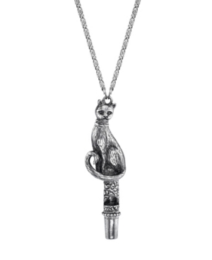 image of 2028 Antiqued Pewter Cat Whistle Pendant Necklace 30