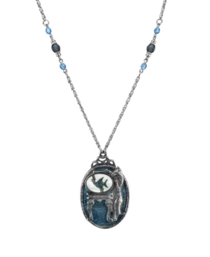 image of 2028 Pewter Cat with Blue Enamel Fishbowl Beaded Necklace 30