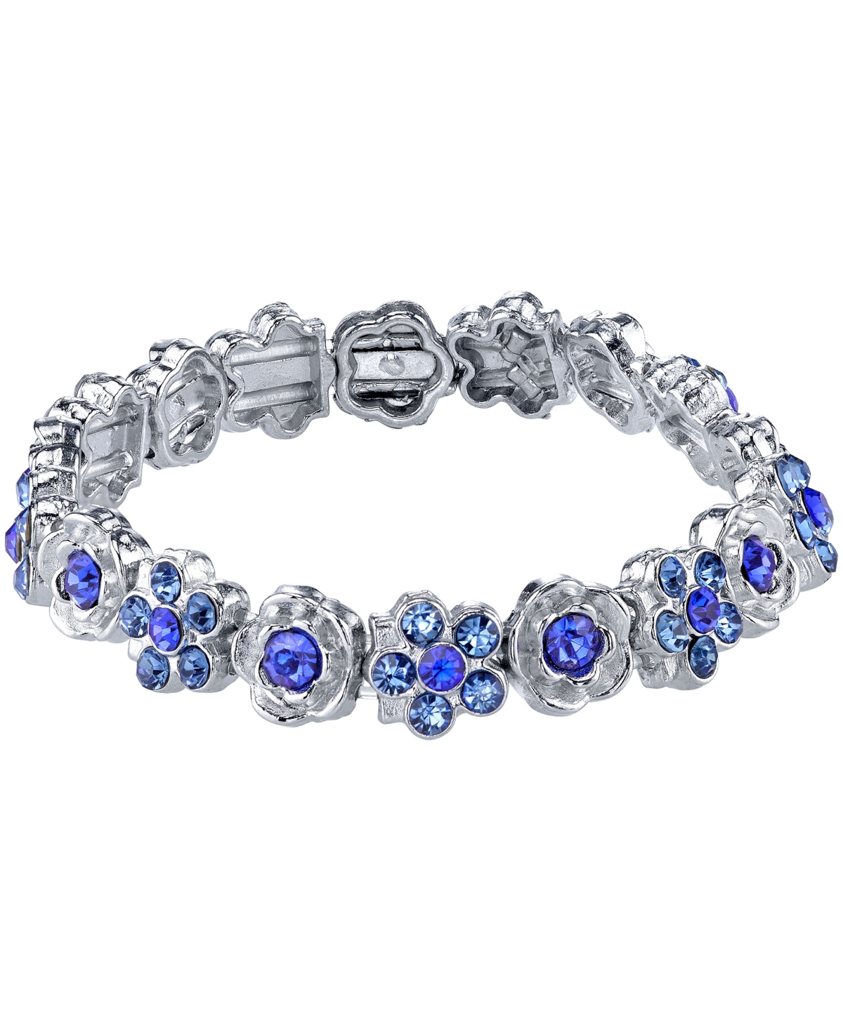 2028 Silver-tone Blue Flower Stretch Bracelet