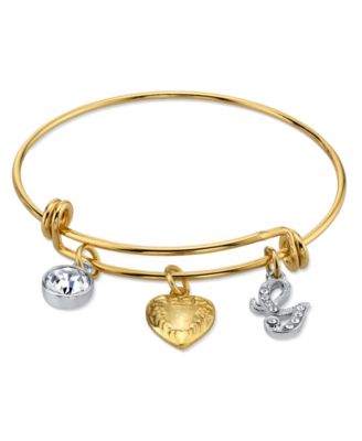 14K Gold-Dipped Heart and Initial Crystal Charm Bracelet