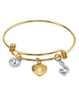 14K Gold-Dipped Heart and Initial Crystal Charm Bracelet