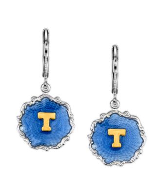 Silver Tone Blue Enamel Gold Tone Initial Earrings