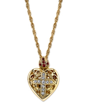 image of Symbols of Faith 14K Gold-Dipped Crystal Heart Cross Locket Necklace 18