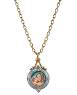 image of Symbols of Faith 14K Gold-Dipped Blue Enamel Mary and Child Locket Necklace 18