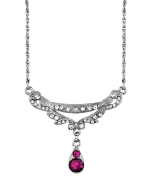 image of Downton Abbey Silver-Tone Clear and Amethyst Color Crystal Necklace 16