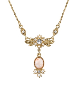 image of Downton Abbey Gold-Tone Peach Color Simulated Pearl and Crystal Necklace 16