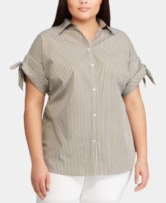 Lauren Ralph Lauren - Plus-Size Tie-Sleeve Cotton Shirt