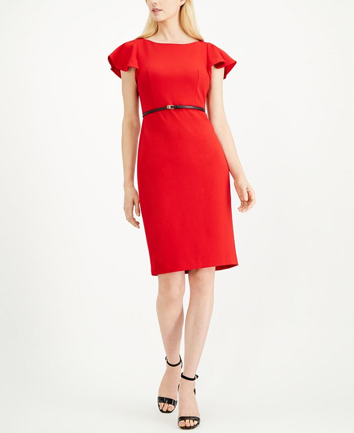 Calvin Klein Petite Ruffle-Shoulder Sheath Dress - Macy's