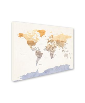 Michael Tompsett 'Watercolour Political Map of the World' Canvas Art - 24" x 32"