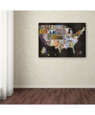 Masters Fine Art 'USA License Plat Map on Black Wood' Canvas Art - 24" x 32"