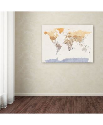 Michael Tompsett 'Watercolour Political Map of the World' Canvas Art - 24" x 32"