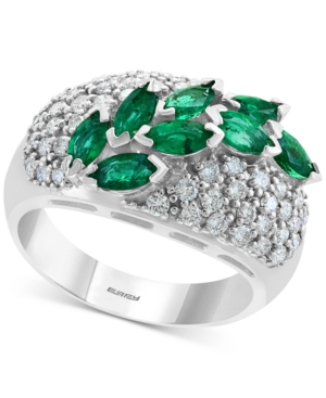 image of Effy Emerald (1-1/4 ct. t.w.) & Diamond (3/4 ct. t.w.) Ring in 14k White Gold