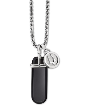 image of Bulova Men-s Black Onyx Pendant Necklace in Stainless Steel, 26