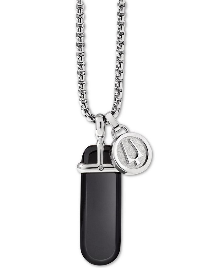 Bulova - Men's Black Onyx Pendant Necklace in Stainless Steel, 26" + 2" Extender