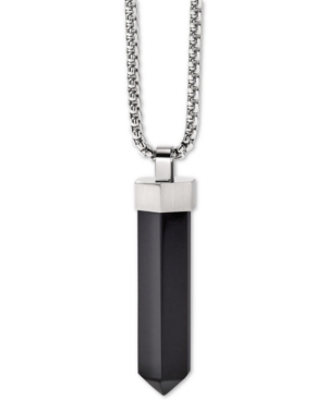 image of Bulova Men-s Faceted Black Onyx Pendant Necklace in Stainless Steel; 26