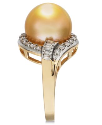 Cultured Golden South Sea Pearl (12mm) and Diamond (5/8 ct. t.w.) Ring in 14k Gold