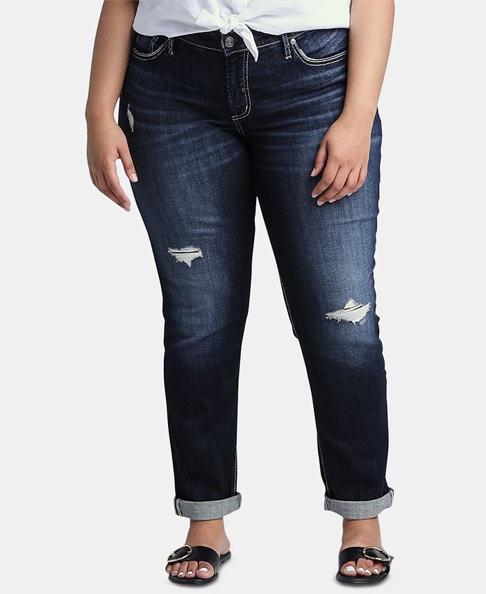 Silver Jeans Co. Trendy Plus Size Ripped Boyfriend Jeans - Macy's