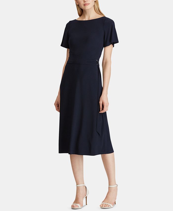 Lauren Ralph Lauren Self-Tie Flutter-Sleeve Jersey Dress - Macy's