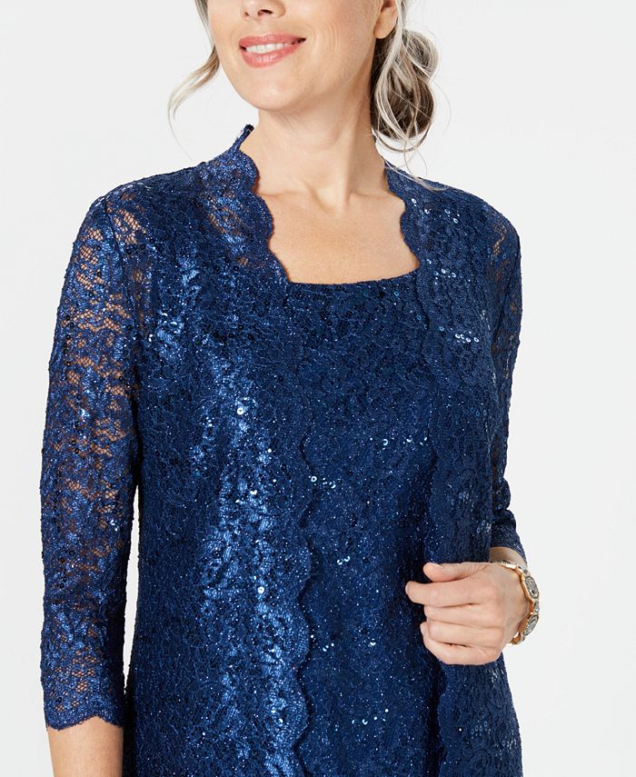 R & M Richards 3Pc. Sequined Lace Pantsuit & Jacket Macy's