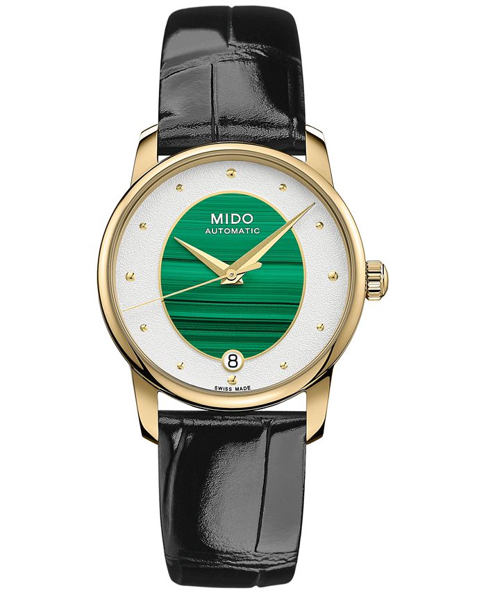 Mido - Women's Swiss Automatic Baroncelli Black Leather Strap Watch 33mm