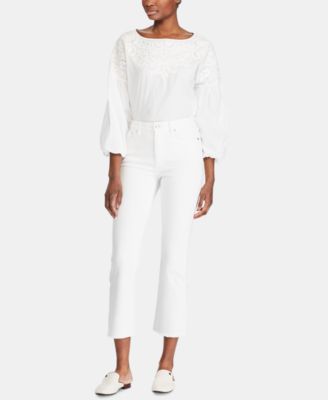 Lauren Ralph Lauren Embroidered Puff-Sleeve Cotton Top