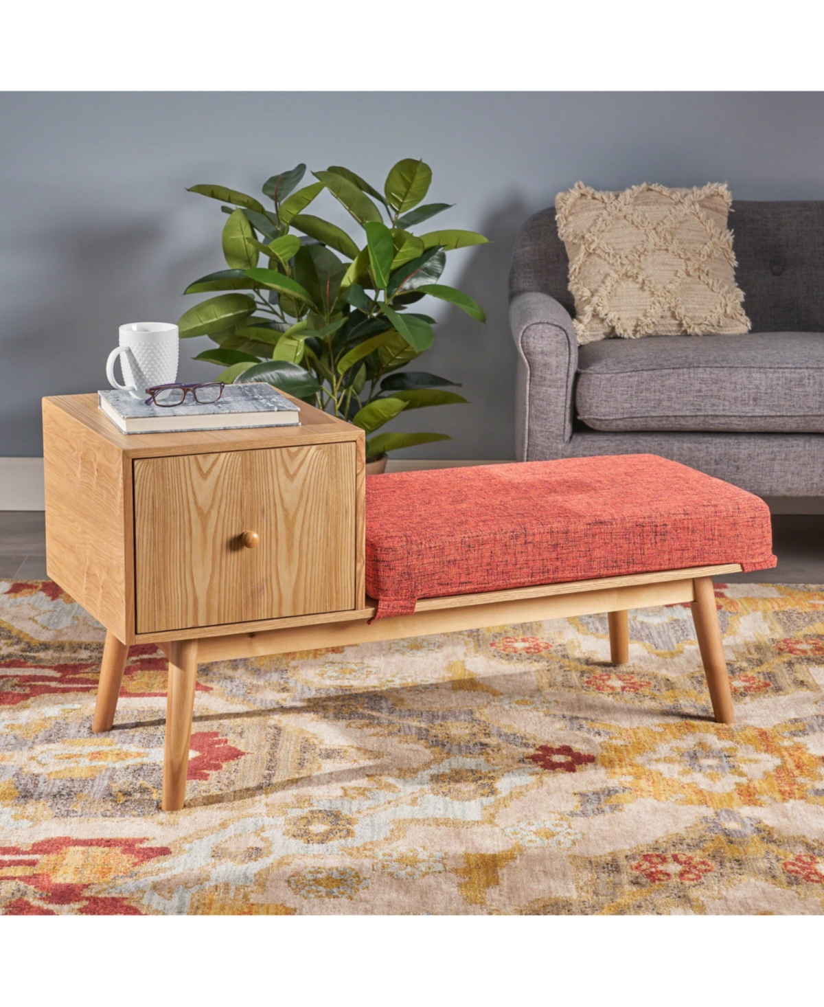 Noble House Ilya Storage Bench In Red