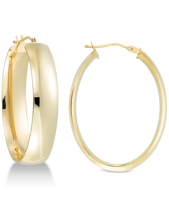 14K Italian Yellow Gold Oval Hoop Earrings