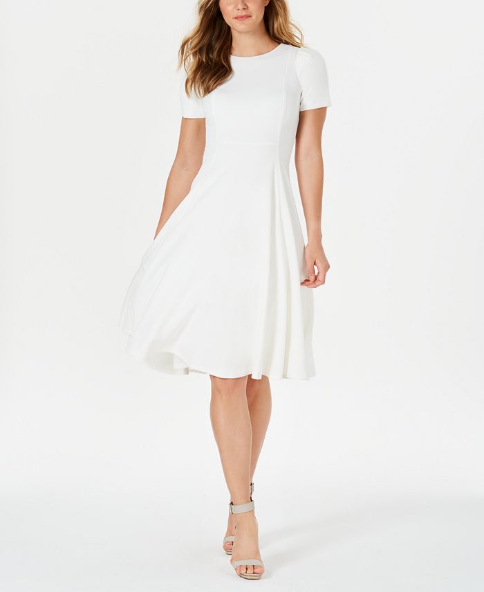 Calvin Klein Crewneck Fit & Flare Dress & Reviews - Dresses - Women - Macy's