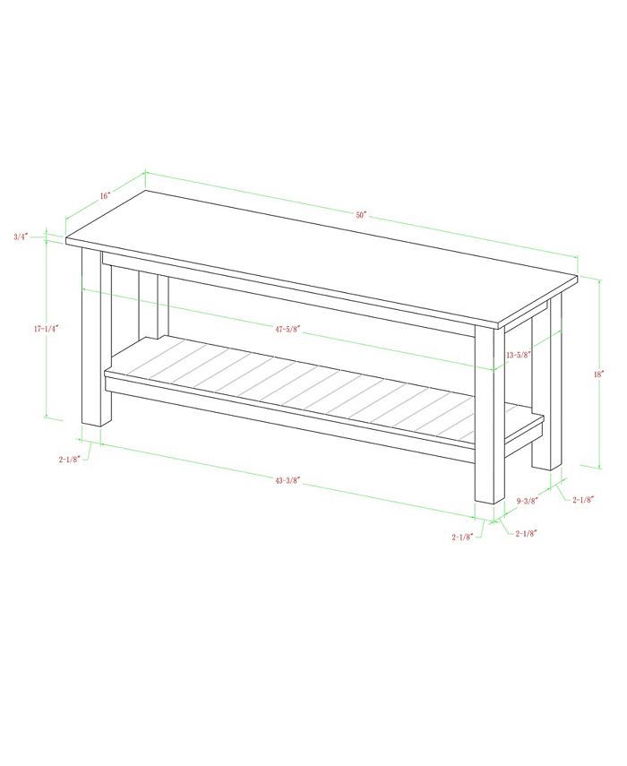 Walker Edison 50'' Country Style Entry Bench with Slatted Shelf Black
