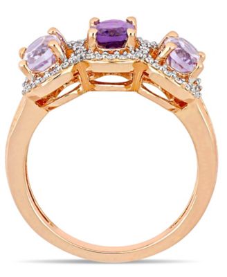 Amethyst (1-5/8 ct.t.w.) and Diamond (1/5 ct.t.w.) 3-Stone Halo Ring in 18k Rose Gold over Sterling Silver