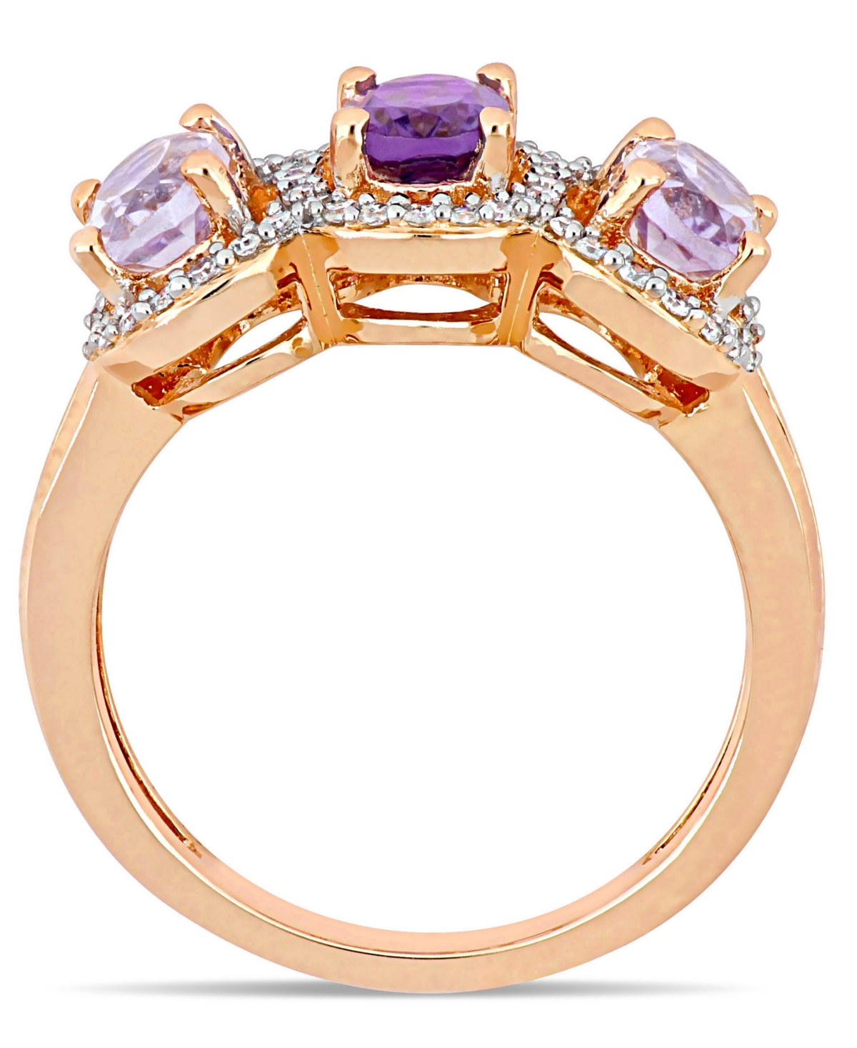 Amethyst (1-5/8 ct.t.w.) and Diamond (1/5 ct.t.w.) 3-Stone Halo Ring in 18k Rose Gold over Sterling Silver