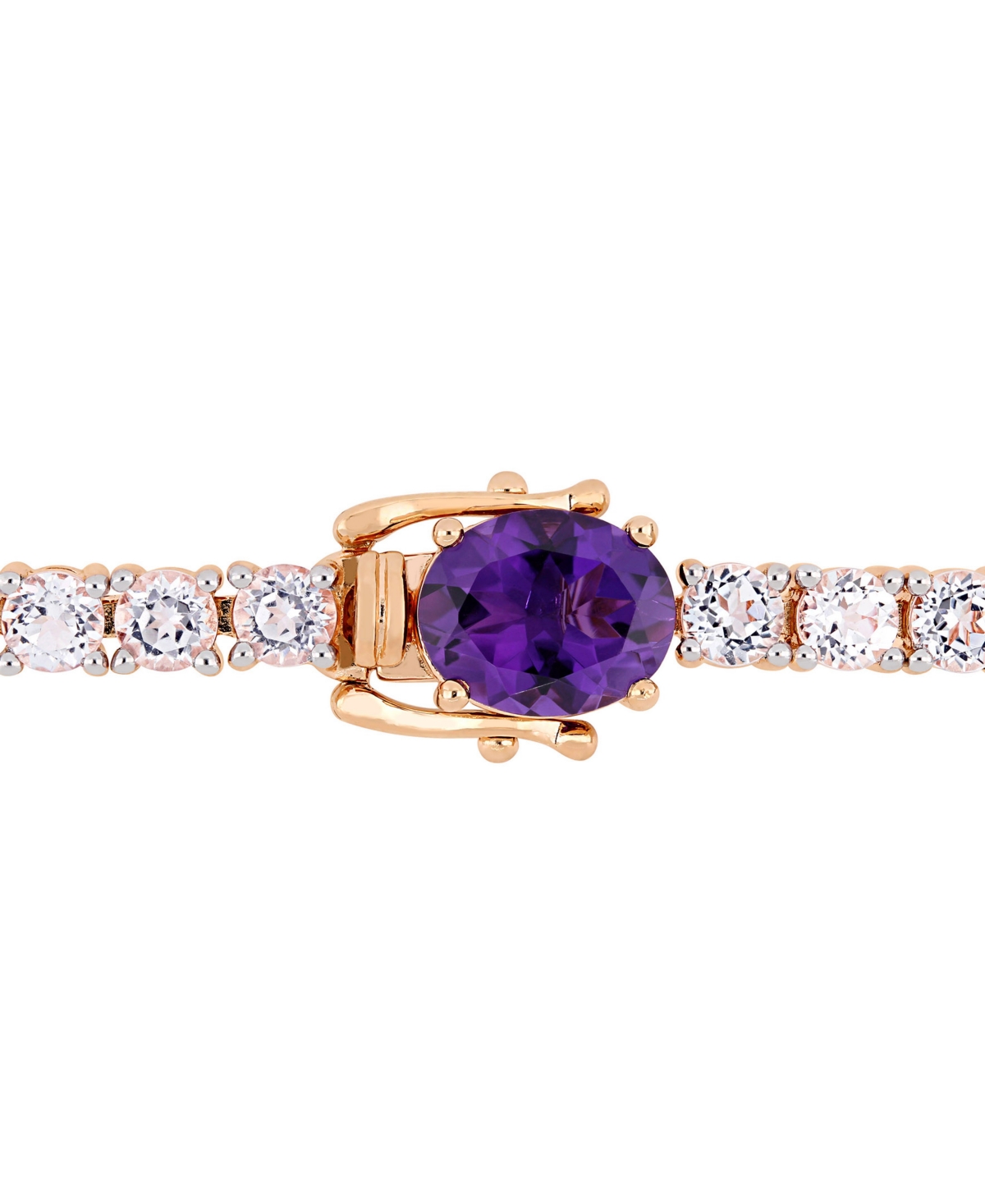 Macy's Amethyst (12 Ct.t.w.) And White Topaz (9 Ct. T.w.) Station Link Bracelet In 18k Rose Gold Over Sterl In Amethyst