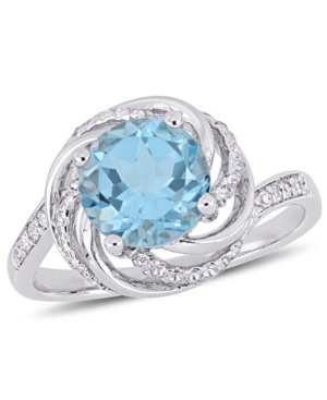 Blue Topaz (2-1/3 cttw) White Topaz (1/8 ct tw) and Diamond Accent Interlaced Swirl Halo Ring in Sterling Silver